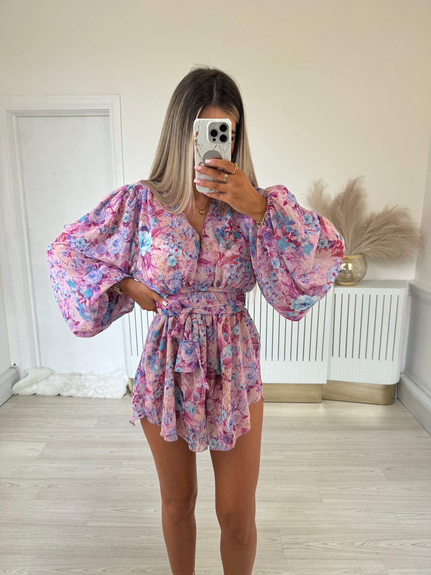 Purple & blue print chiffon set