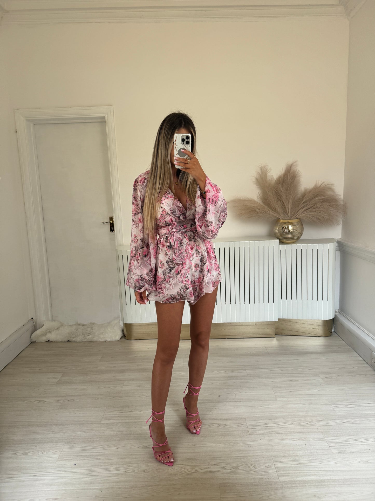 Pink & black roses print chiffon set
