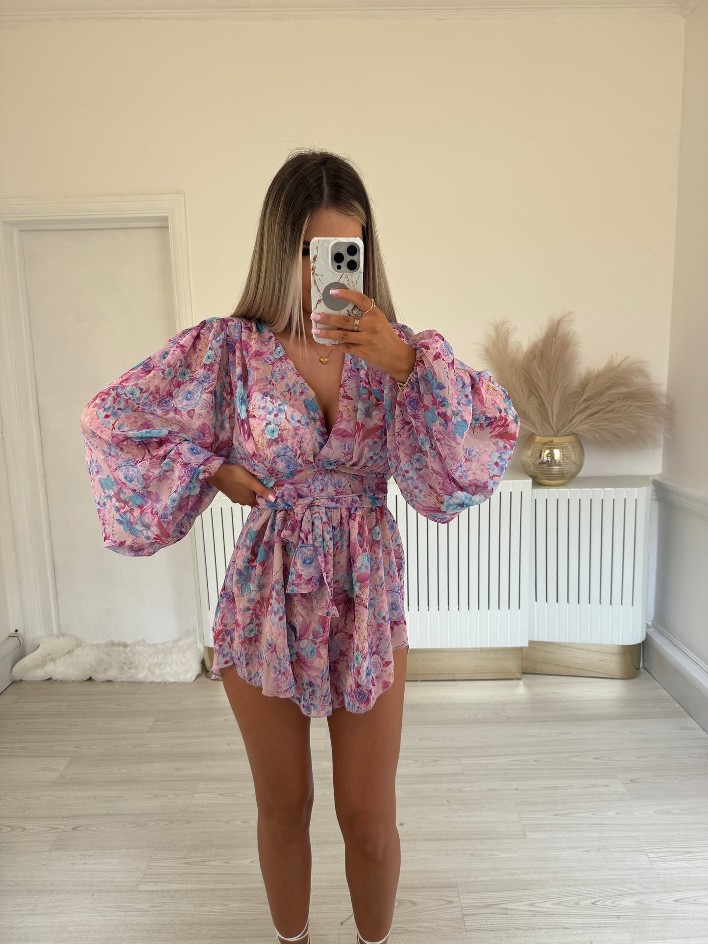Purple & blue print chiffon set