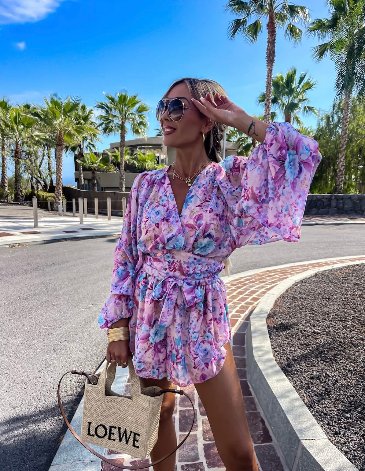 Purple & blue print chiffon set