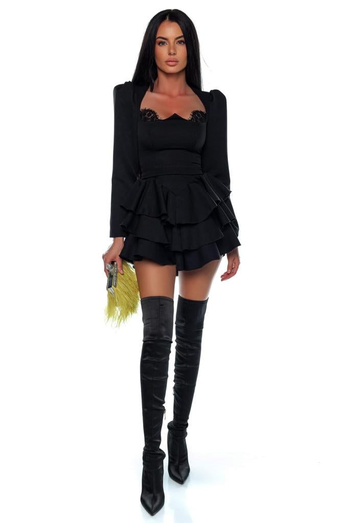 QUEEN B black ruffled dress