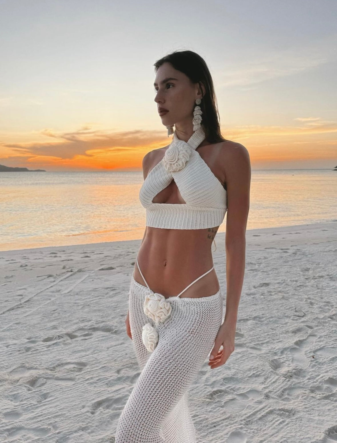 Cream roses set top and skirt