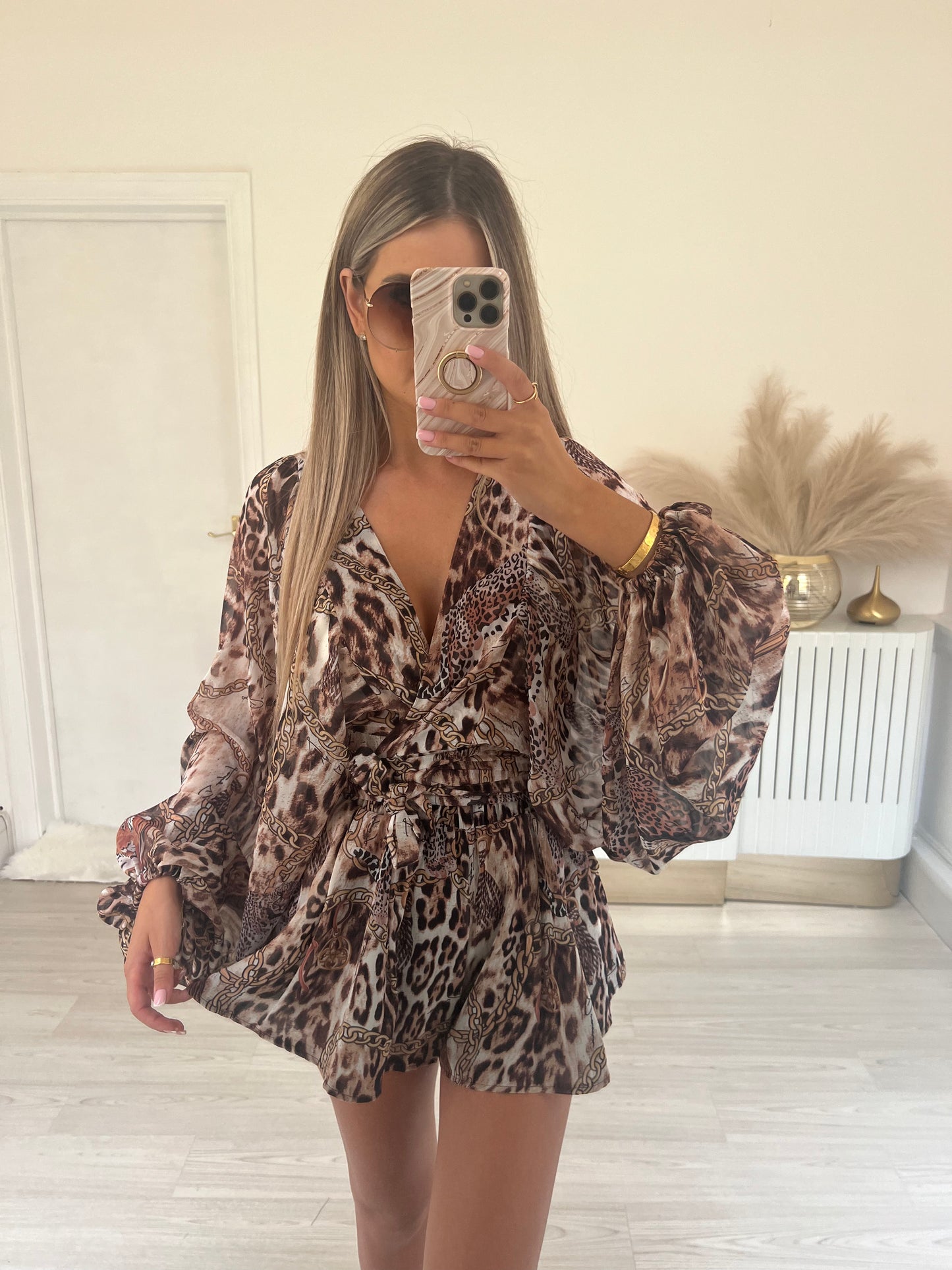 Brown & gold print chiffon set