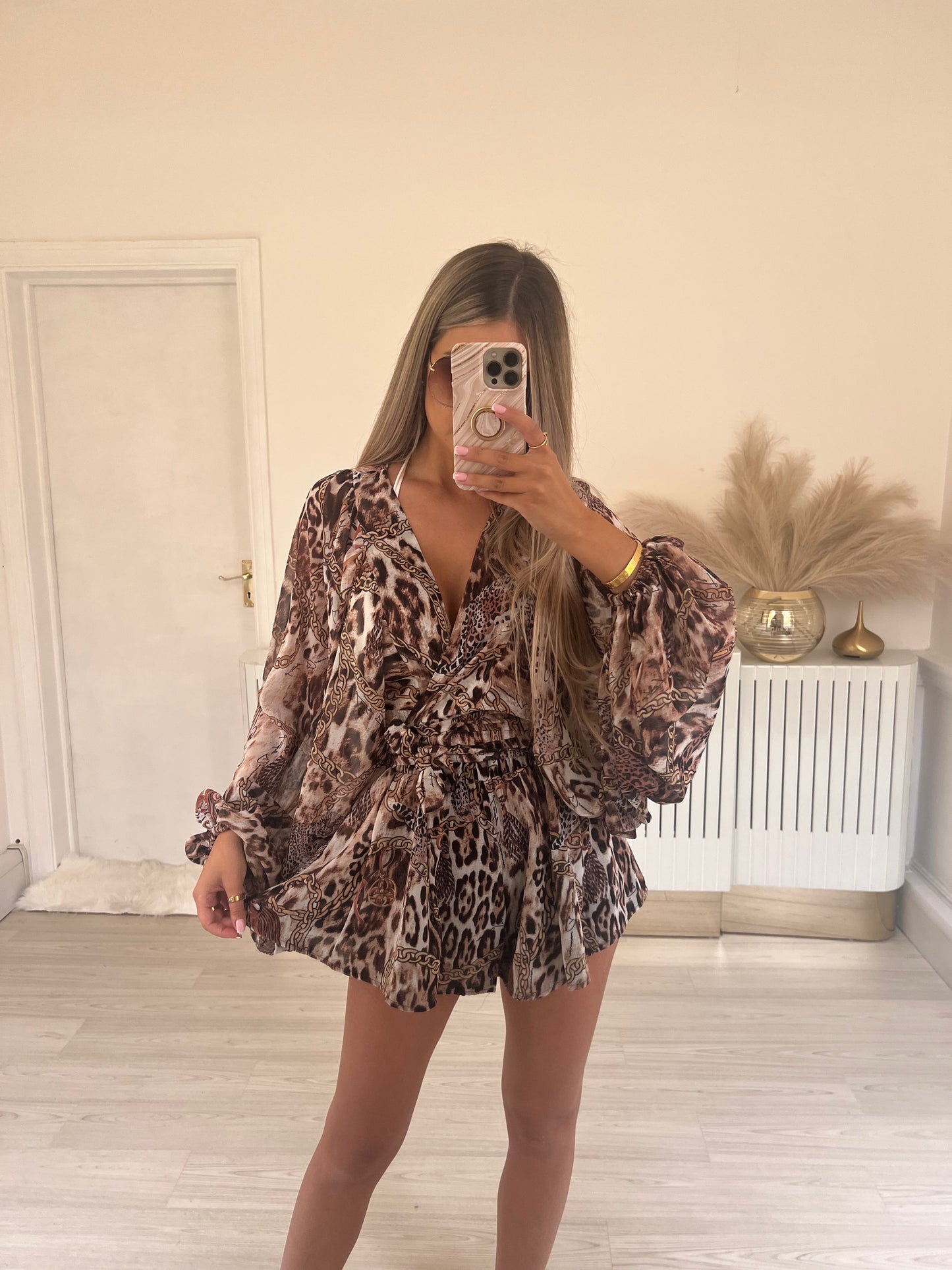 Brown & gold print chiffon set