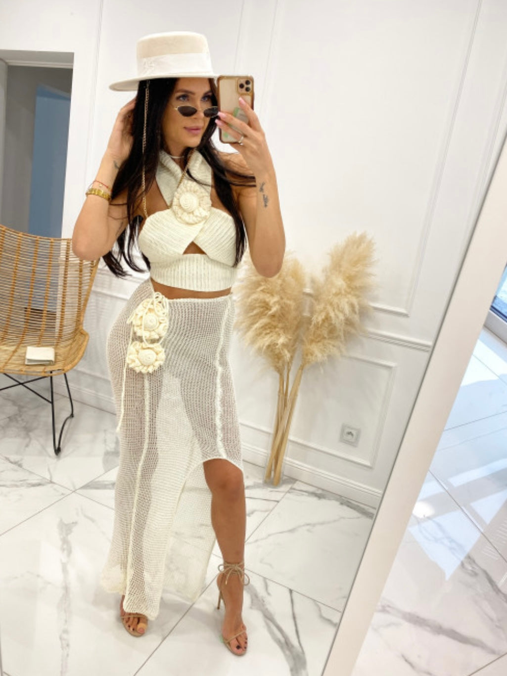 Cream roses set top and skirt