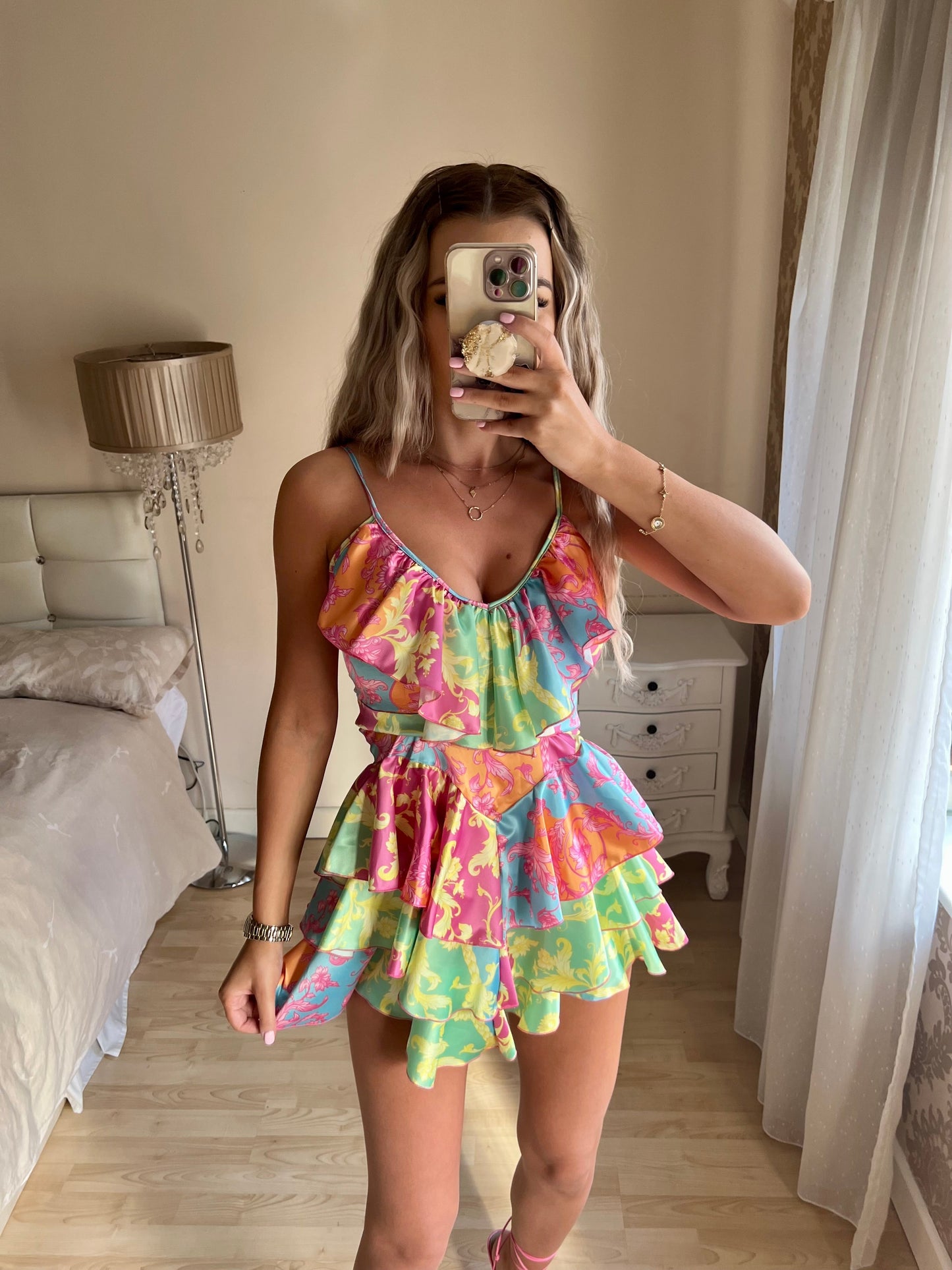 ABBIE shiny print ruffle dress