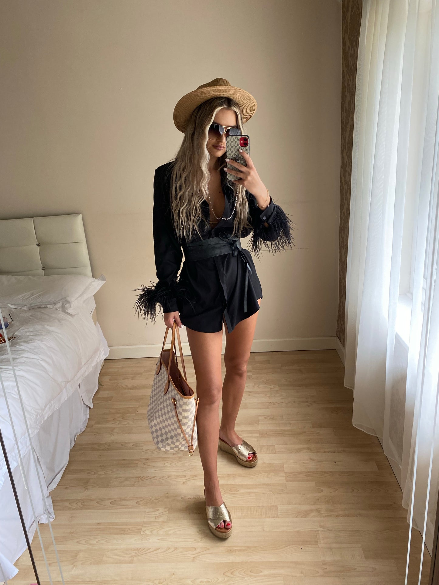 ALEX Black feather shirt