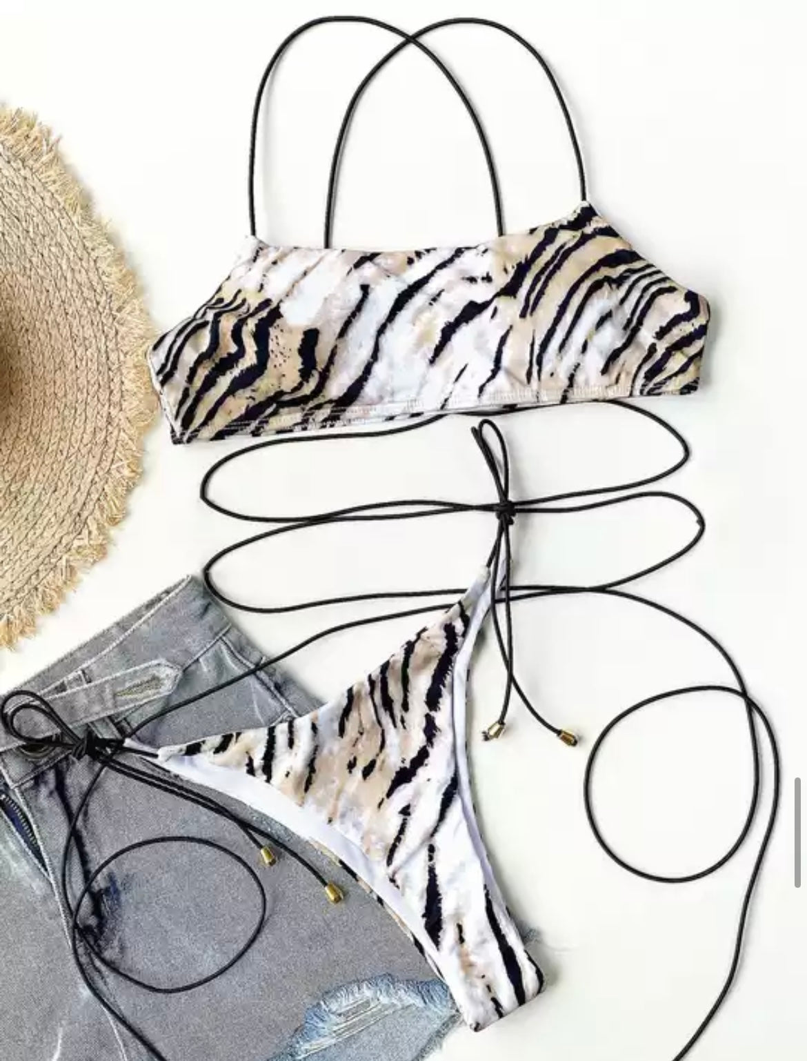 Tiger Print Bikini black wrap
