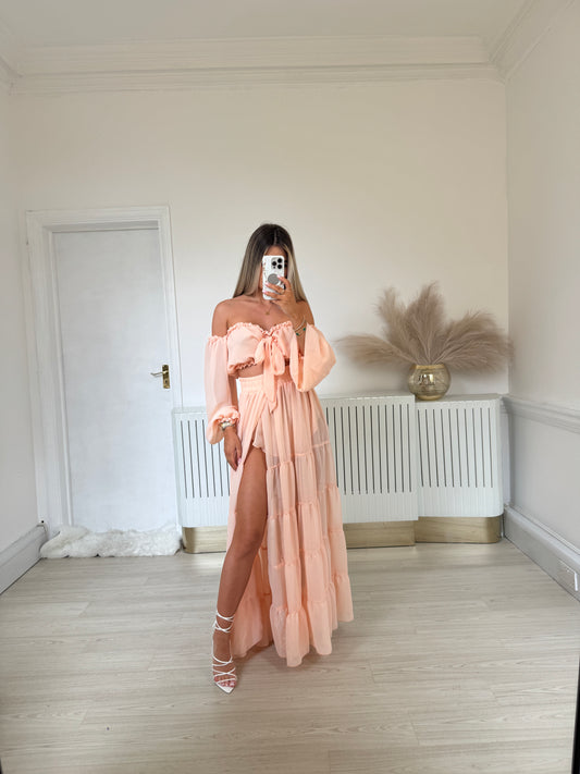 Nude peach chiffon set