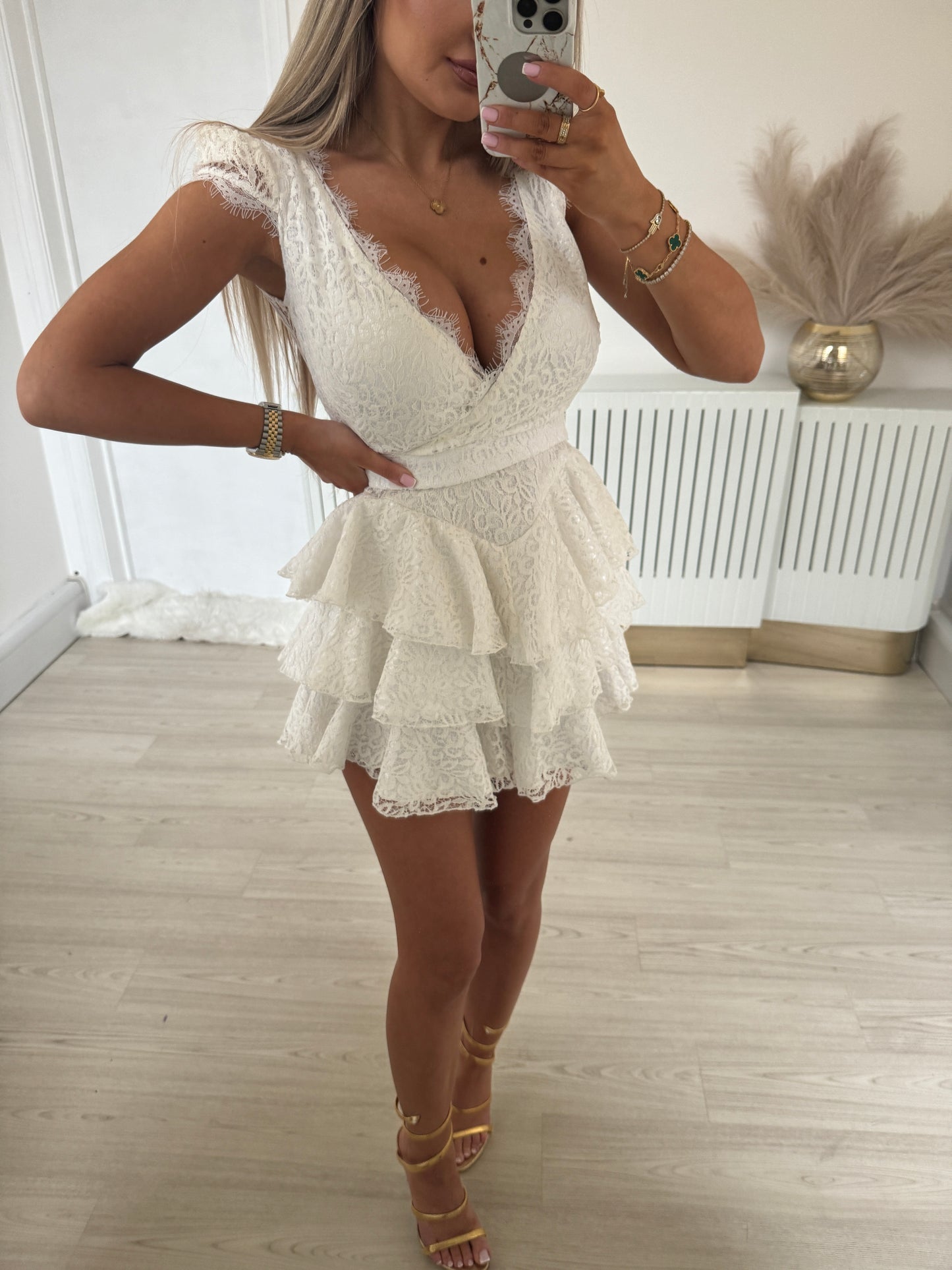 HANNAH white lace ruffle dress