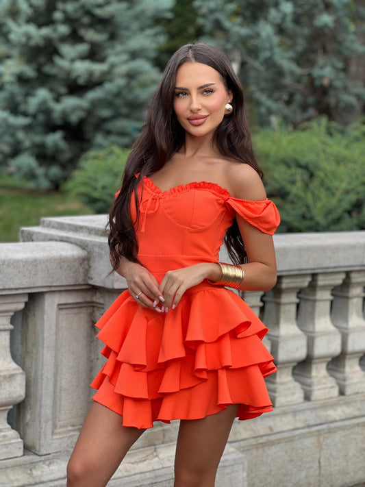 LILLY  ruffle dress ORANGE