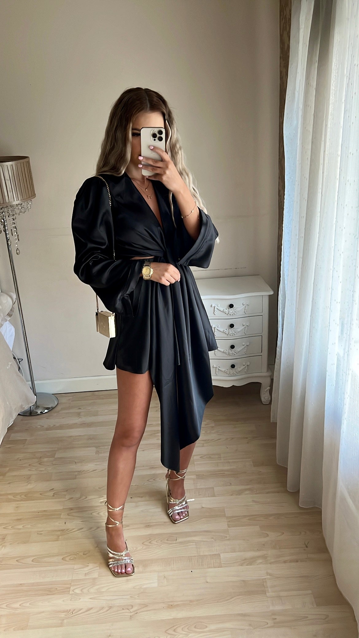 Black satin dress outlet outfit