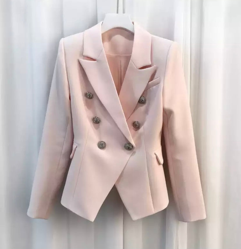 Candy floss pink textured military blazer